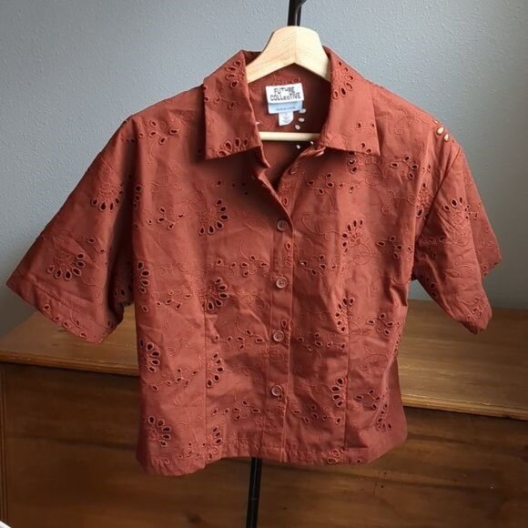 Target Short Sleeve Eyelet Button-Down Shirt Future Collective™ Collab Rust - Picture 2 of 5